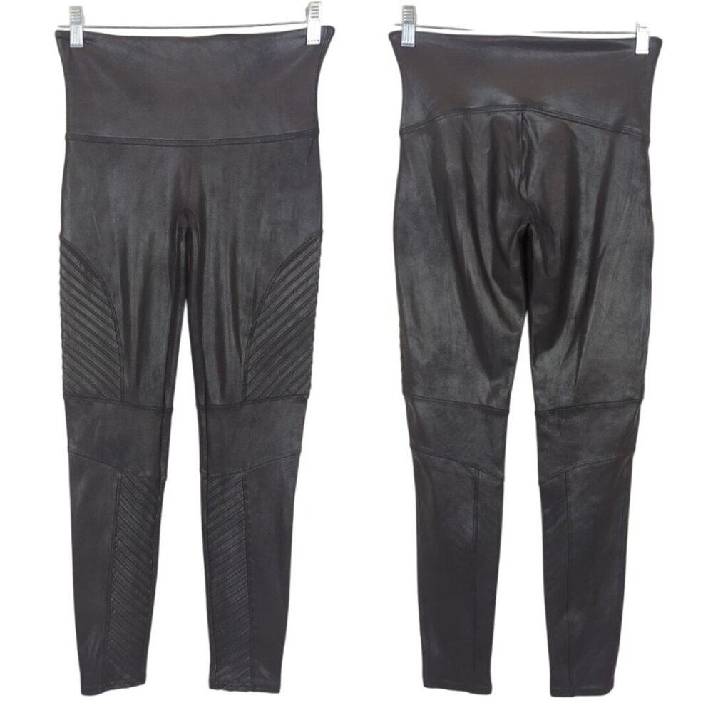 Spanx Faux Leather Moto Black Leggings Size Large Edgy‎ Pull on